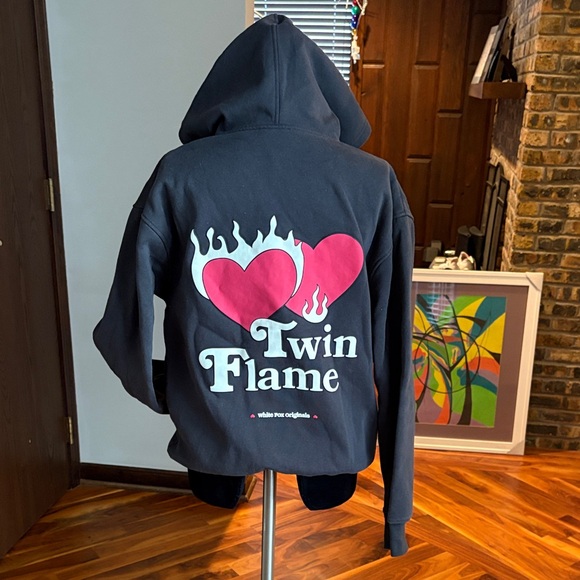 White Fox Boutique Charcoal Hoodie with Trendy Graphics, USED - Picture 4 of 10